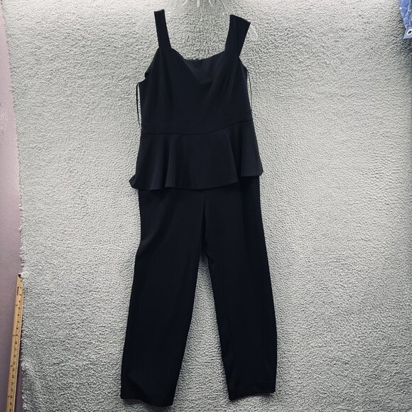 Chicos Jumpsuit Womens Size 1 Black‎ Peplum Sleeveless Wide Leg Stretch Elegant - Picture 1 of 12